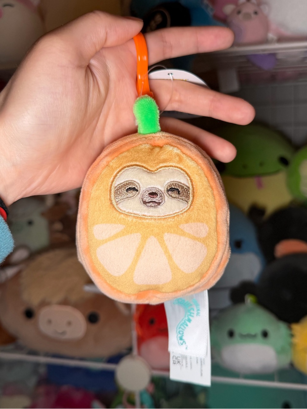 Squishmallows Simon the Sloth in Orange Costume 3.5" Stuffed Plush Keychain Clip